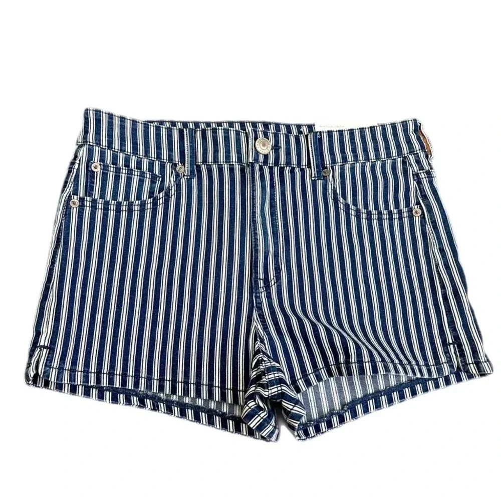 New American Eagle Hi - Rise Shortie Shorts 
Size 0,00,4,8,14,16 blue/white - Picture 3 of 7
